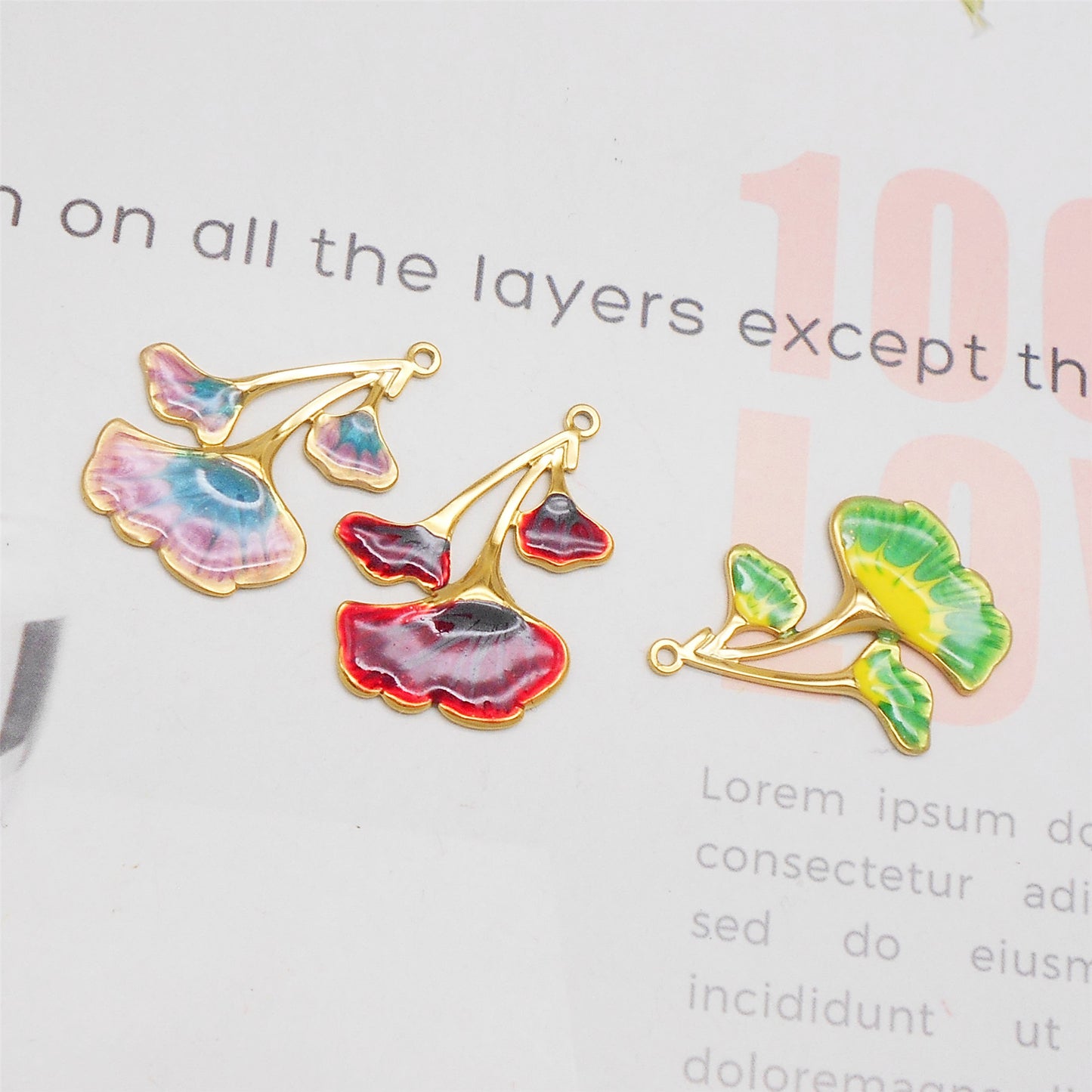 1 Piece 32x22.5mm Smooth Stainless Steel Ginkgo Fan Leaf Charms Enamel Ginkgo Pendants for DIY Necklace Bracelet Earring Making Accessories Keychain Keyring Decor