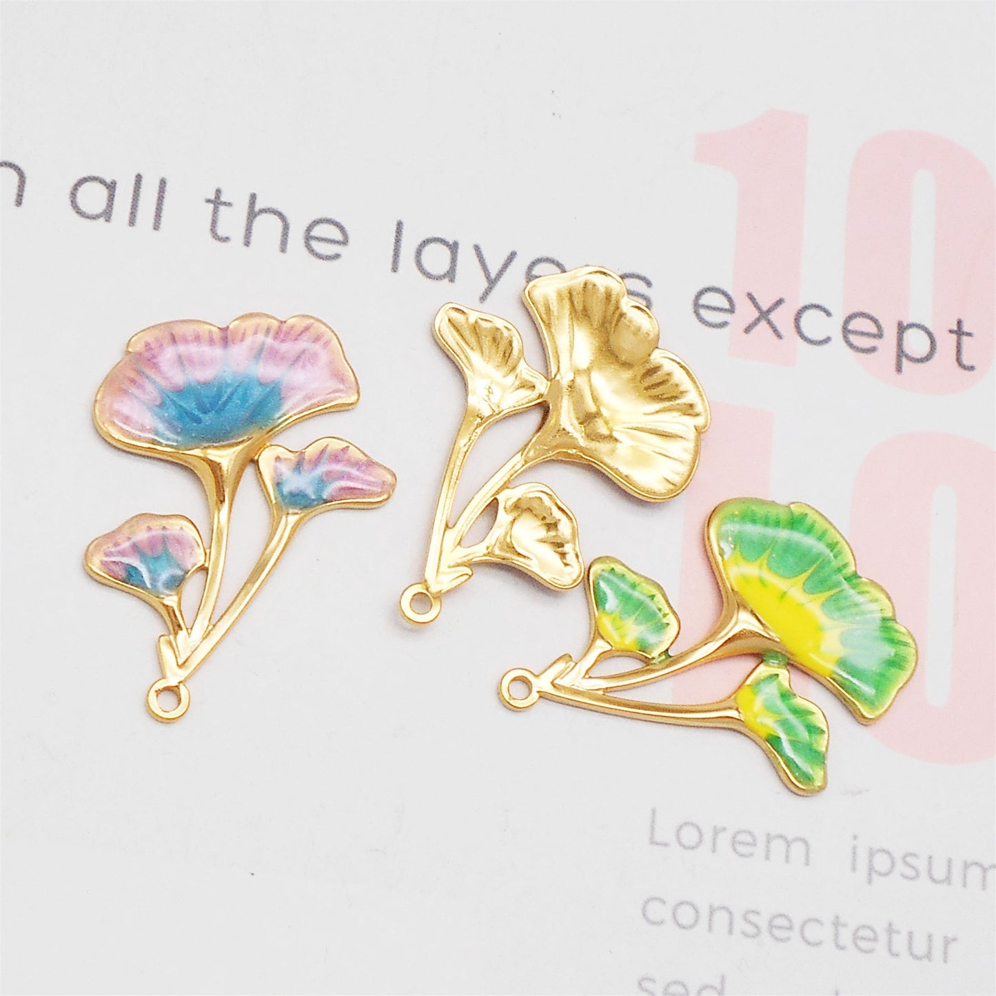 1 Piece 32x22.5mm Smooth Stainless Steel Ginkgo Fan Leaf Charms Enamel Ginkgo Pendants for DIY Necklace Bracelet Earring Making Accessories Keychain Keyring Decor