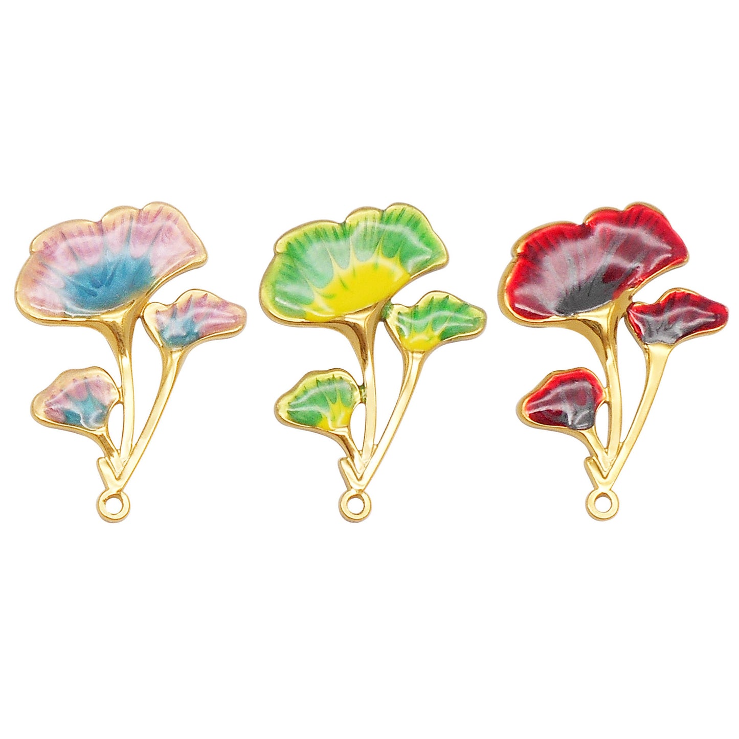 1 Piece 32x22.5mm Smooth Stainless Steel Ginkgo Fan Leaf Charms Enamel Ginkgo Pendants for DIY Necklace Bracelet Earring Making Accessories Keychain Keyring Decor