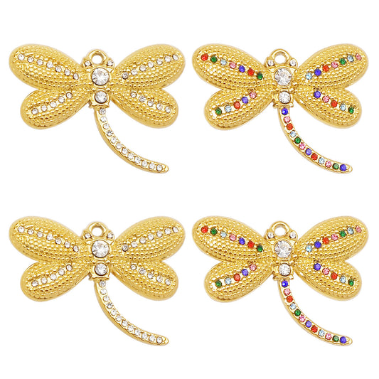 1 Piece 22x30mm Color-Lasting Golden Dragonfly Pendants Crystal Rhinestones Embellished Stainless Steel Dragonfly Charms for Jewelry Making DIY Crafts Decor Keyring's Dangle Accessories