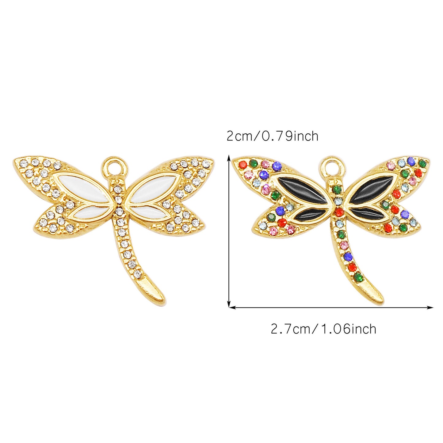1 Piece 20x27mm Delicate Crystal Rhinestone Dragonfly Charms Enamel Stainless Steel Dragonfly Insect Pendants Sparkling Jewelry Crafts for Necklace Bracelet Earrings Making