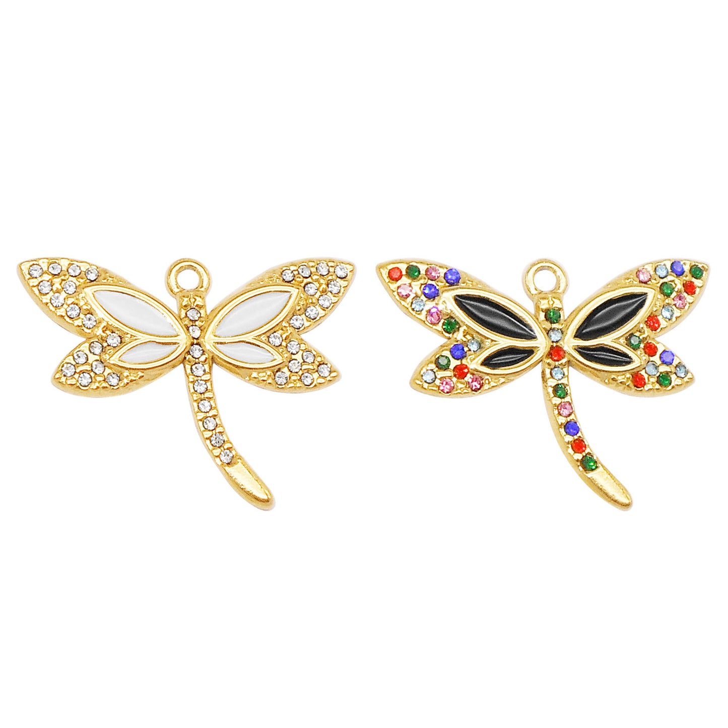 1 Piece 20x27mm Delicate Crystal Rhinestone Dragonfly Charms Enamel Stainless Steel Dragonfly Insect Pendants Sparkling Jewelry Crafts for Necklace Bracelet Earrings Making