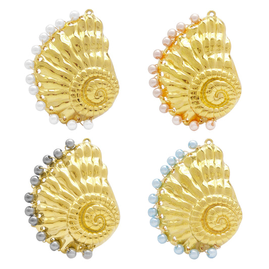 1 Piece Stainless Steel Conch Charm with Swirl Design 48x35mm Imitation Pearl Bezel Gold Color Marine Life Pendants for Jewelry Necklace Making, DIY Crafts Decor