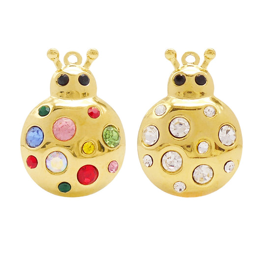1 Piece 30x21mm Golden Insect Beetle Charm Colorful Crystals Embellished Ladybug Pendant Stainless Steel Material Accessories for DIY Jewelry Making, Phone Chain Key Chain Crafts Decor