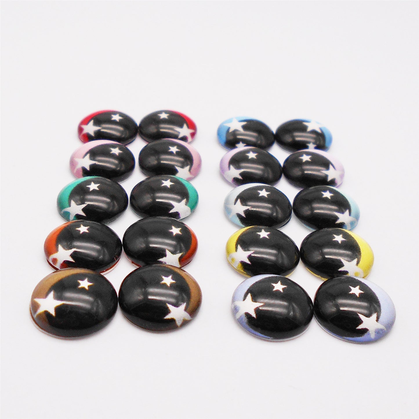 Glass Round Eyes Cabochon 6mm 8mm 10mm 12mm Dome Animal Toy Eyes Flat Back Star Pattern Design for DIY Doll Making Crafts Jewelry Decor