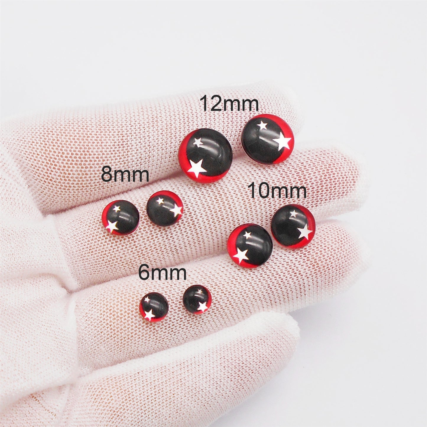 Glass Round Eyes Cabochon 6mm 8mm 10mm 12mm Dome Animal Toy Eyes Flat Back Star Pattern Design for DIY Doll Making Crafts Jewelry Decor