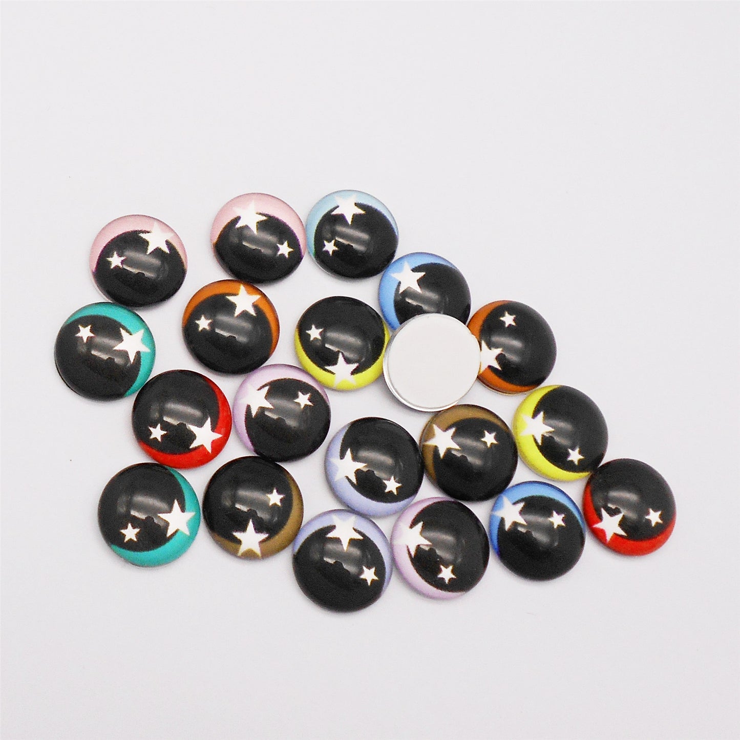 Glass Round Eyes Cabochon 6mm 8mm 10mm 12mm Dome Animal Toy Eyes Flat Back Star Pattern Design for DIY Doll Making Crafts Jewelry Decor