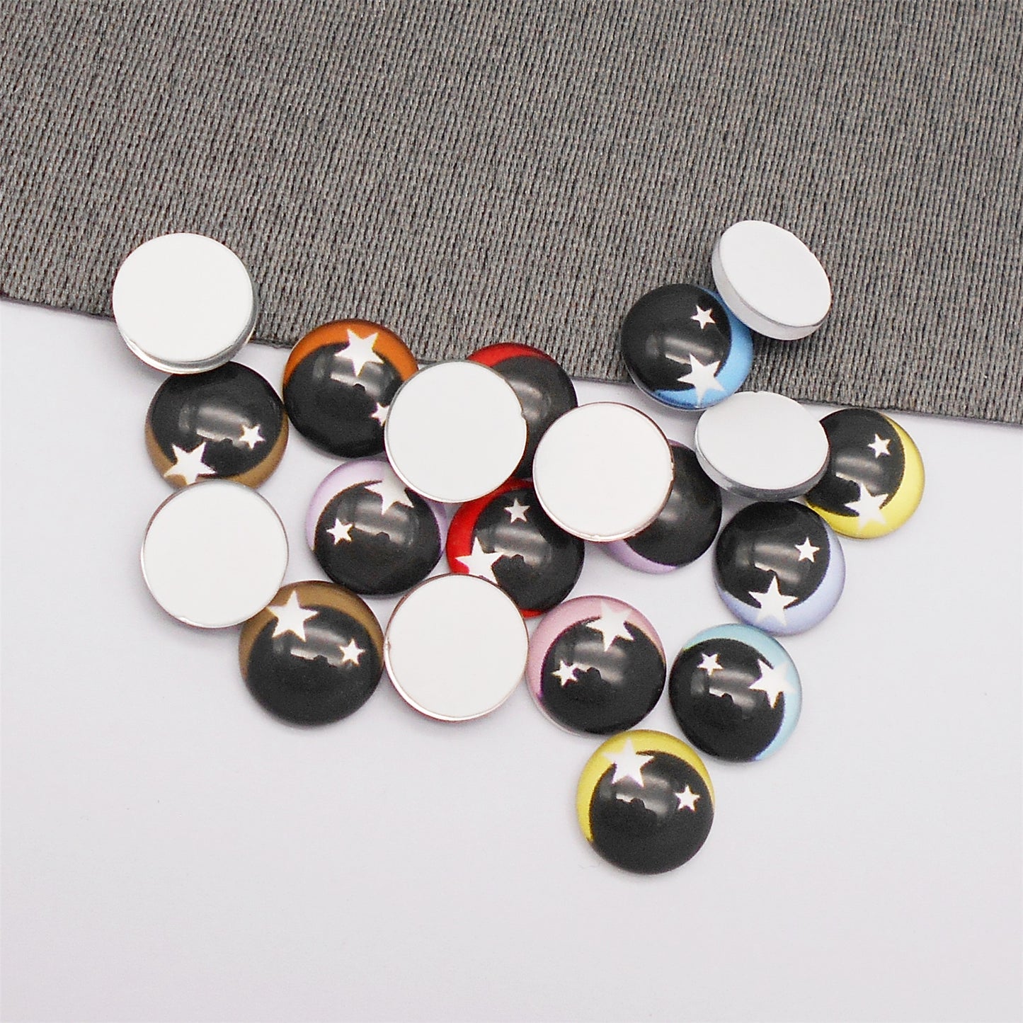Glass Round Eyes Cabochon 6mm 8mm 10mm 12mm Dome Animal Toy Eyes Flat Back Star Pattern Design for DIY Doll Making Crafts Jewelry Decor