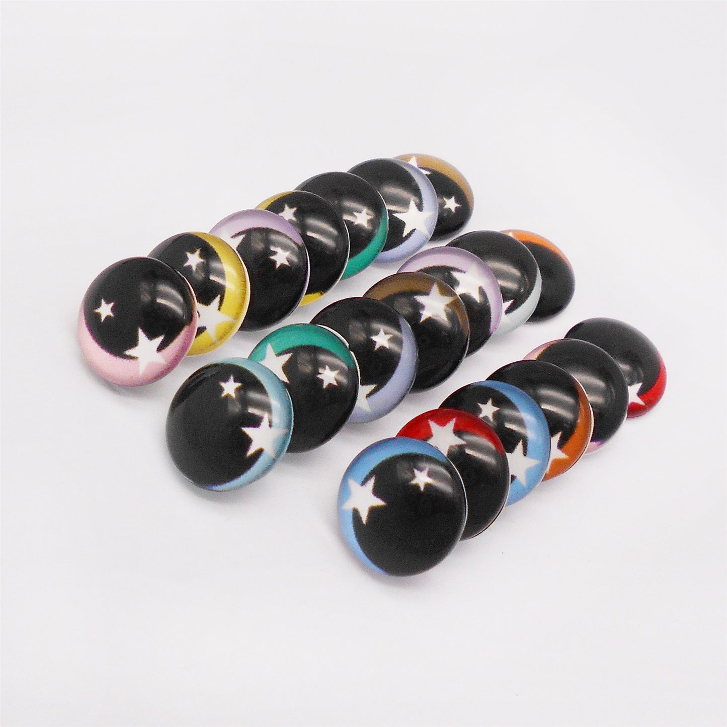 Glass Round Eyes Cabochon 6mm 8mm 10mm 12mm Dome Animal Toy Eyes Flat Back Star Pattern Design for DIY Doll Making Crafts Jewelry Decor