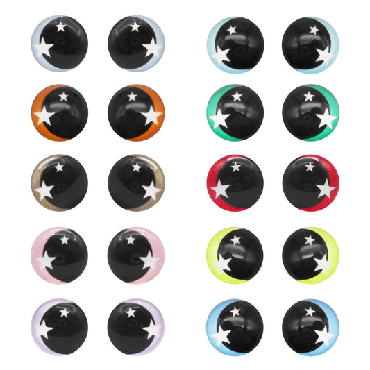 Glass Round Eyes Cabochon 6mm 8mm 10mm 12mm Dome Animal Toy Eyes Flat Back Star Pattern Design for DIY Doll Making Crafts Jewelry Decor