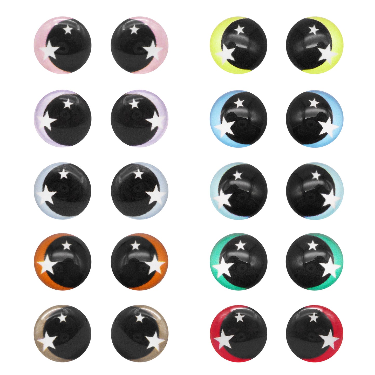 Glass Round Eyes Cabochon 6mm 8mm 10mm 12mm Dome Animal Toy Eyes Flat Back Star Pattern Design for DIY Doll Making Crafts Jewelry Decor