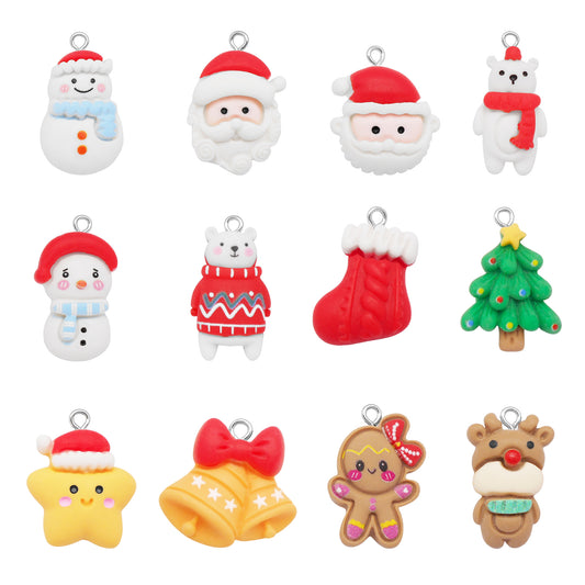 10Pcs Random Christmas Resin Charm Cute Star Bell Elk Pendant DIY Jewelry Making Accessories Gifts Crafts Decor Supplies