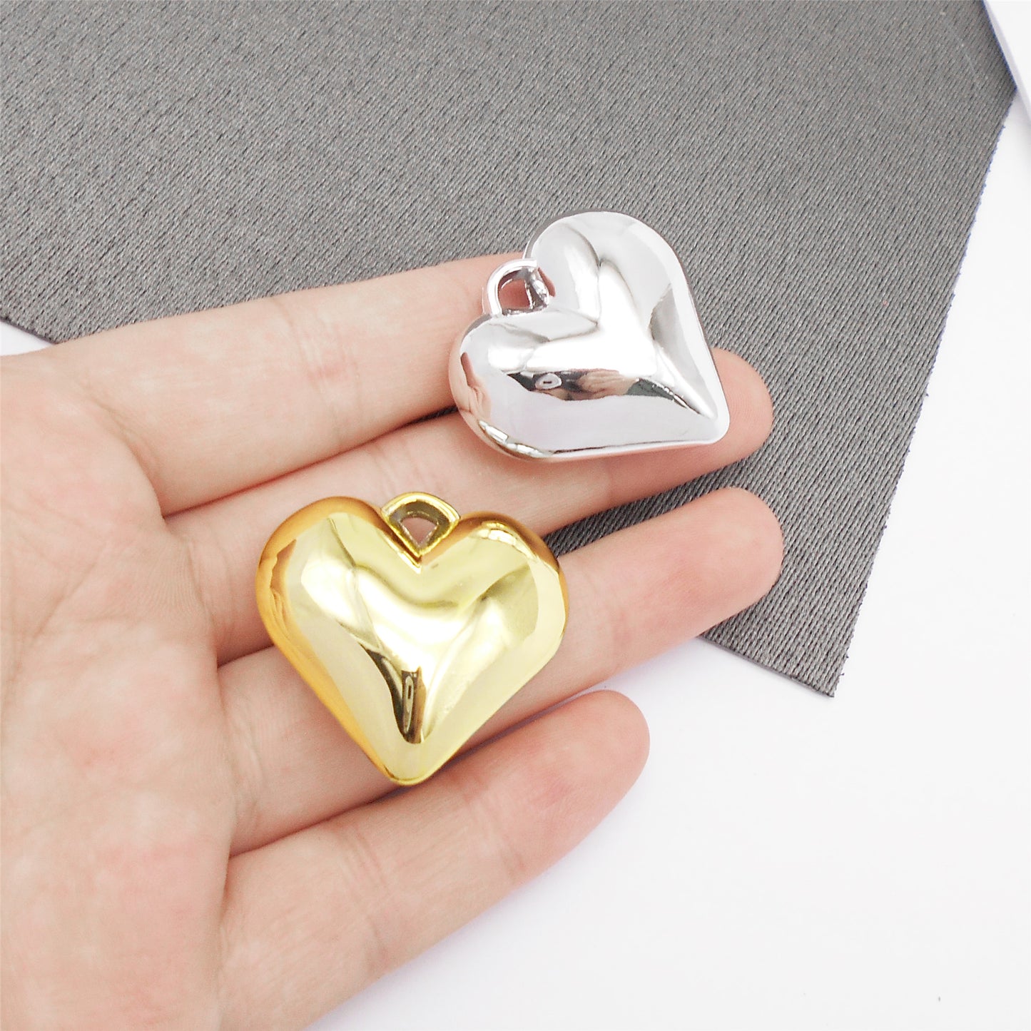 2Pcs 31x31.5mm Big 3D Love Heart Charm CCB Material Jewelry Pendant DIY Necklace Earrings Decor Supplies Handbag Dangle Making Accessory