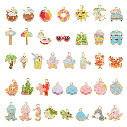 10Pcs Cute Enamel Marine Life Charm Whale Turtle Seahorse Shape Pendant Alloy - Summer Beach Holiday Collection Charms DIY Jewelry Making Accessories
