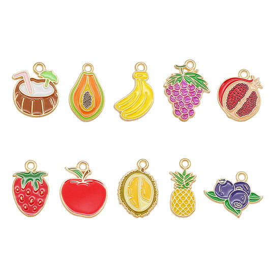 10pcs Enamel Fruit Charm Apple Grape Strawberry Shape Pendant Alloy Imitation Fruit Charm for Necklace Bracelet Crafts Decor, Jewelry Making Supplies