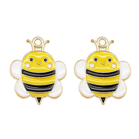 10pcs 23x18mm Cute Bee Charm Enamel Cartoon Bumblebee Pendant Alloy Jewelry Accessories for Necklace Bracelet Making DIY Crafts Decor
