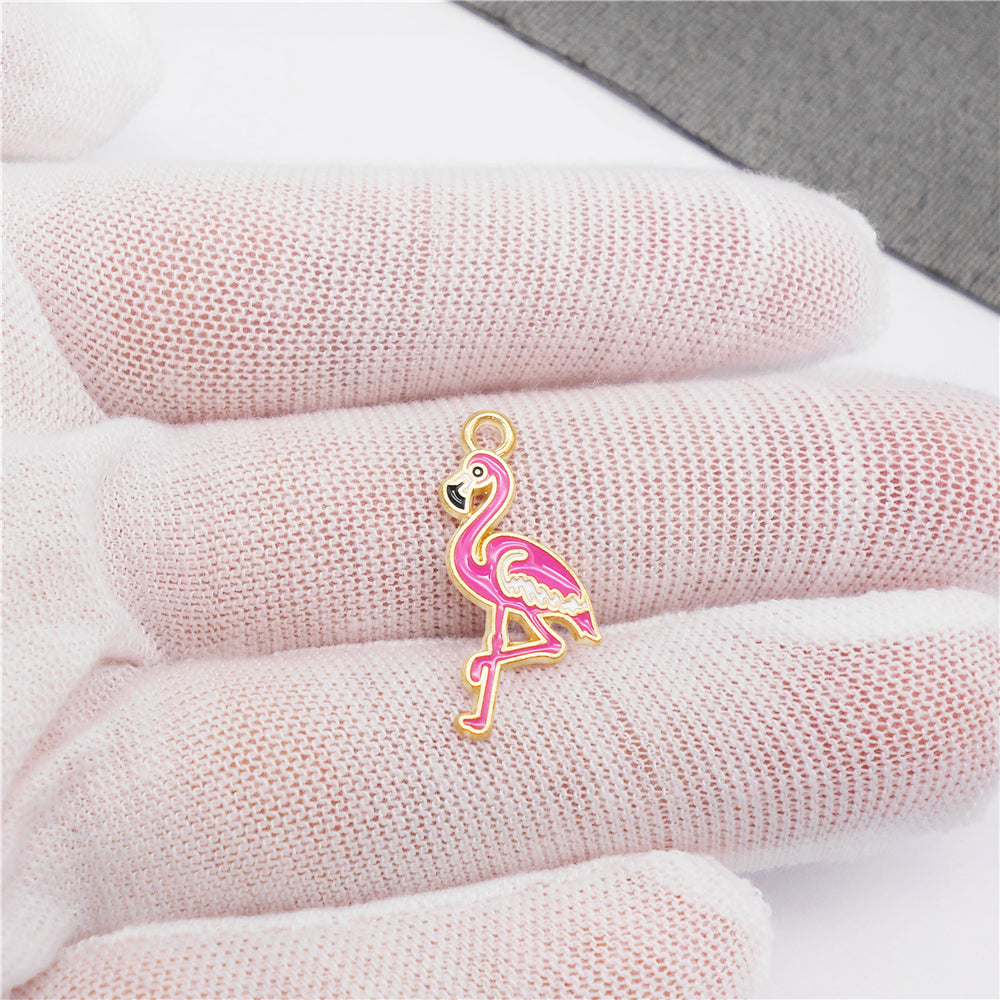 10Pcs 23x13mm Alloy Flamingo Charm Enamael Pink Bird Pendant for Necklace Bracelet Crafts Decor, DIY Jewelry Making Supplies