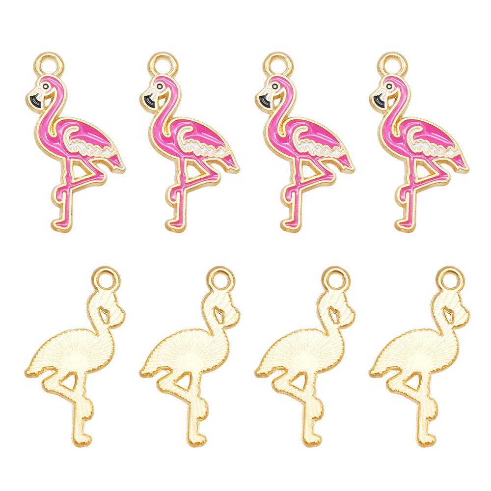 10Pcs 23x13mm Alloy Flamingo Charm Enamael Pink Bird Pendant for Necklace Bracelet Crafts Decor, DIY Jewelry Making Supplies