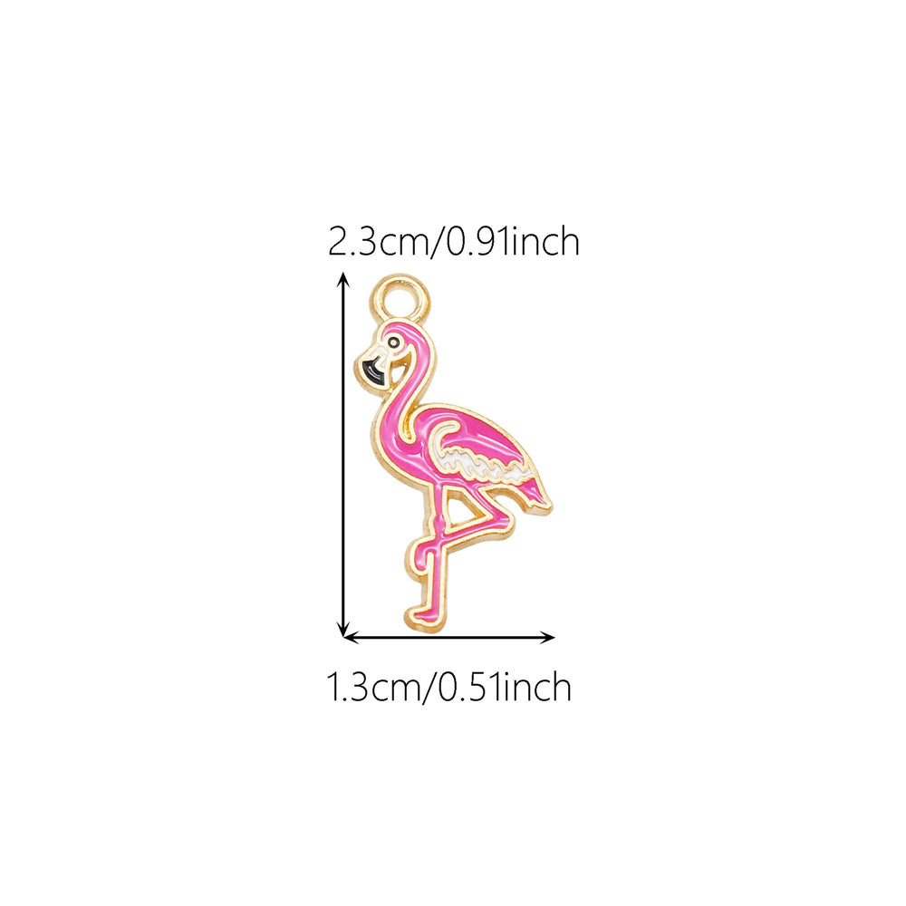 10Pcs 23x13mm Alloy Flamingo Charm Enamael Pink Bird Pendant for Necklace Bracelet Crafts Decor, DIY Jewelry Making Supplies