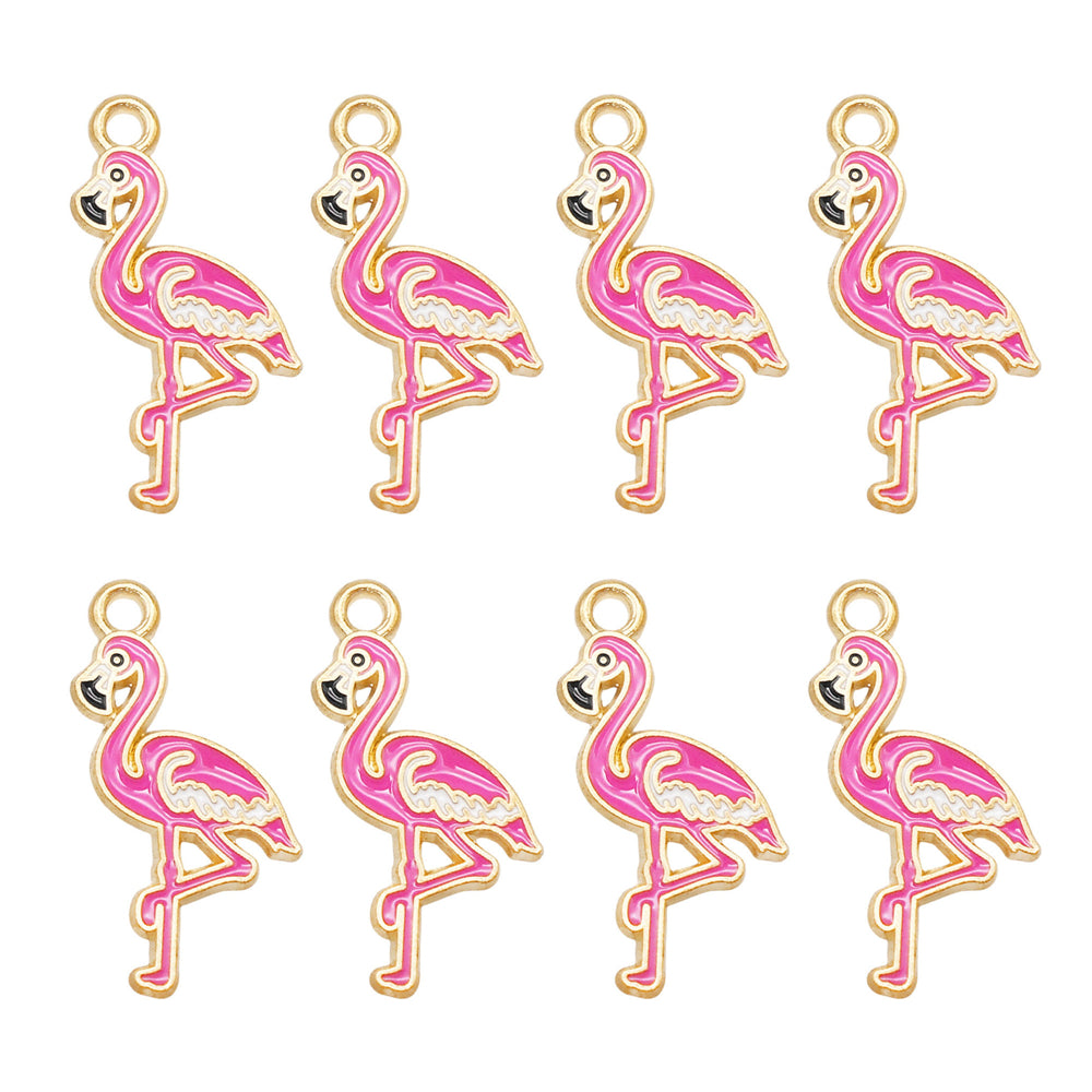 10Pcs 23x13mm Alloy Flamingo Charm Enamael Pink Bird Pendant for Necklace Bracelet Crafts Decor, DIY Jewelry Making Supplies