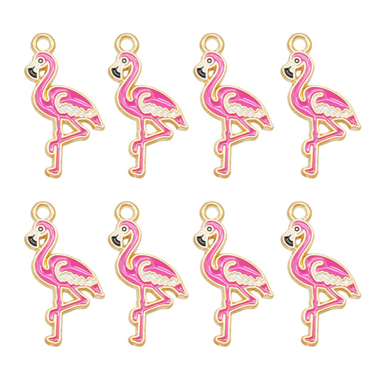 10Pcs 23x13mm Alloy Flamingo Charm Enamael Pink Bird Pendant for Necklace Bracelet Crafts Decor, DIY Jewelry Making Supplies