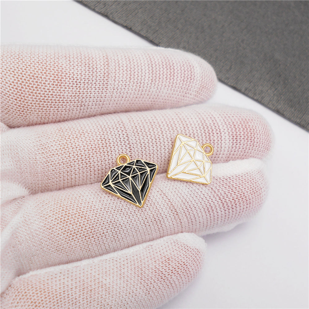 10Pcs 14x15mm Alloy Enamel Charms Diamond-Shaped Pendant Geometric Design for Earrings Necklace Decor, DIY Jewelry Making Supplies