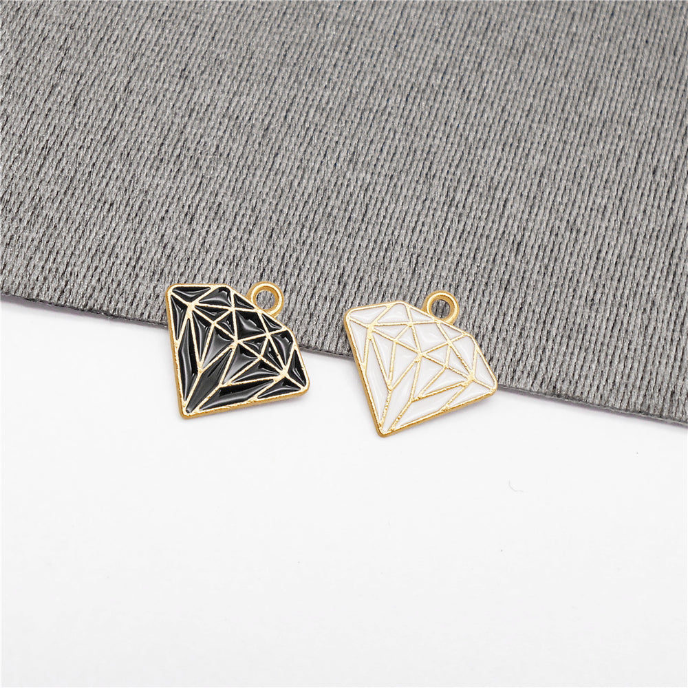 10Pcs 14x15mm Alloy Enamel Charms Diamond-Shaped Pendant Geometric Design for Earrings Necklace Decor, DIY Jewelry Making Supplies