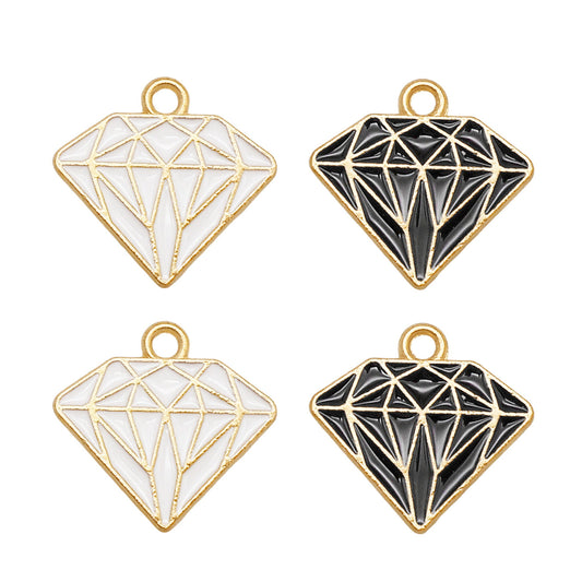 10Pcs 14x15mm Alloy Enamel Charms Diamond-Shaped Pendant Geometric Design for Earrings Necklace Decor, DIY Jewelry Making Supplies