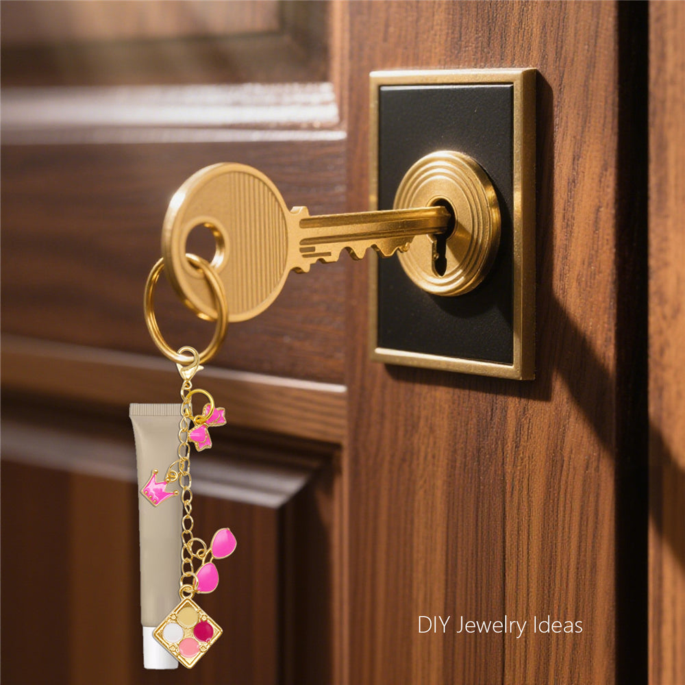 6/9Pcs Lip Balm Charm with Cute Flower Marine Life Cherry Dangle Metal Lip Gloss Keychain for Key Bag Purse Hanging Decor