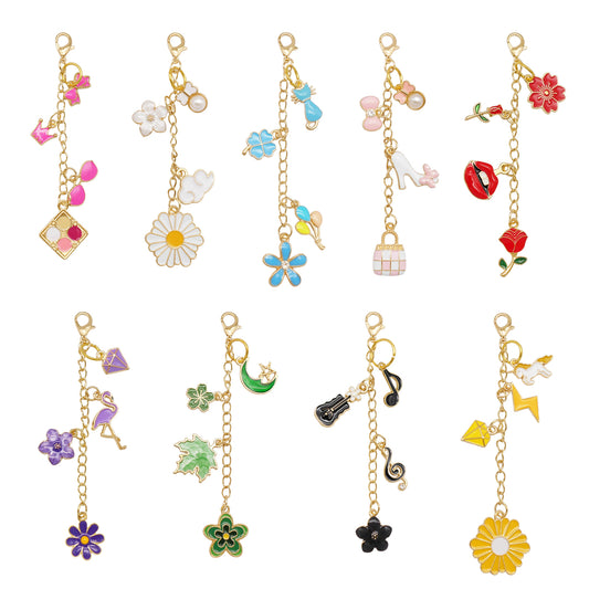 6/9Pcs Lip Balm Charm with Cute Flower Marine Life Cherry Dangle Metal Lip Gloss Keychain for Key Bag Purse Hanging Decor