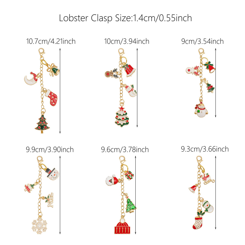 6Pcs Lip Balm Charm Lip Gloss Keychain Metal Christmas Dangle Pendant w/ Clasp for Bag Purse Key Hanging Decor
