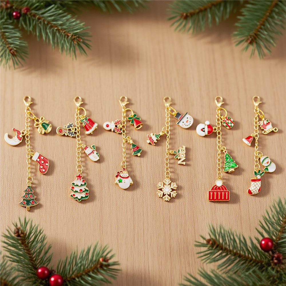 6Pcs Lip Balm Charm Lip Gloss Keychain Metal Christmas Dangle Pendant w/ Clasp for Bag Purse Key Hanging Decor