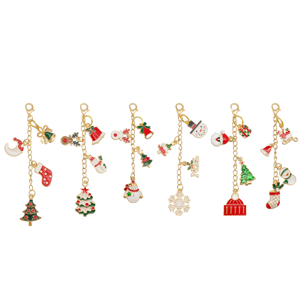 6Pcs Lip Balm Charm Lip Gloss Keychain Metal Christmas Dangle Pendant w/ Clasp for Bag Purse Key Hanging Decor