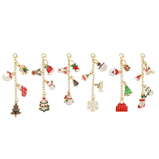 6Pcs Lip Balm Charm Lip Gloss Keychain Metal Christmas Dangle Pendant w/ Clasp for Bag Purse Key Hanging Decor