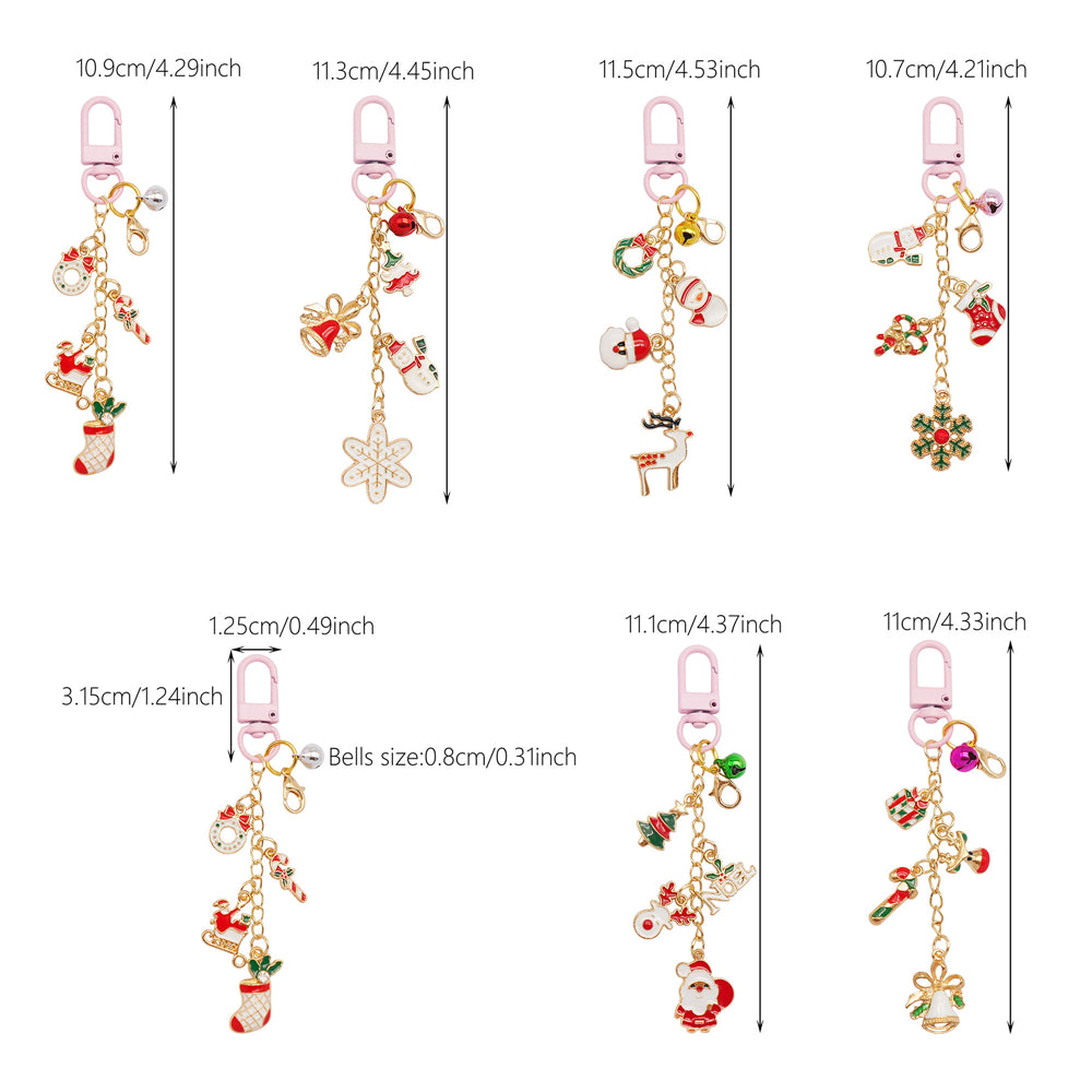 6Pcs Lip Balm Charm Lip Gloss Keychain Metal Christmas Dangle Pendant w/ Clasp for Bag Purse Key Hanging Decor
