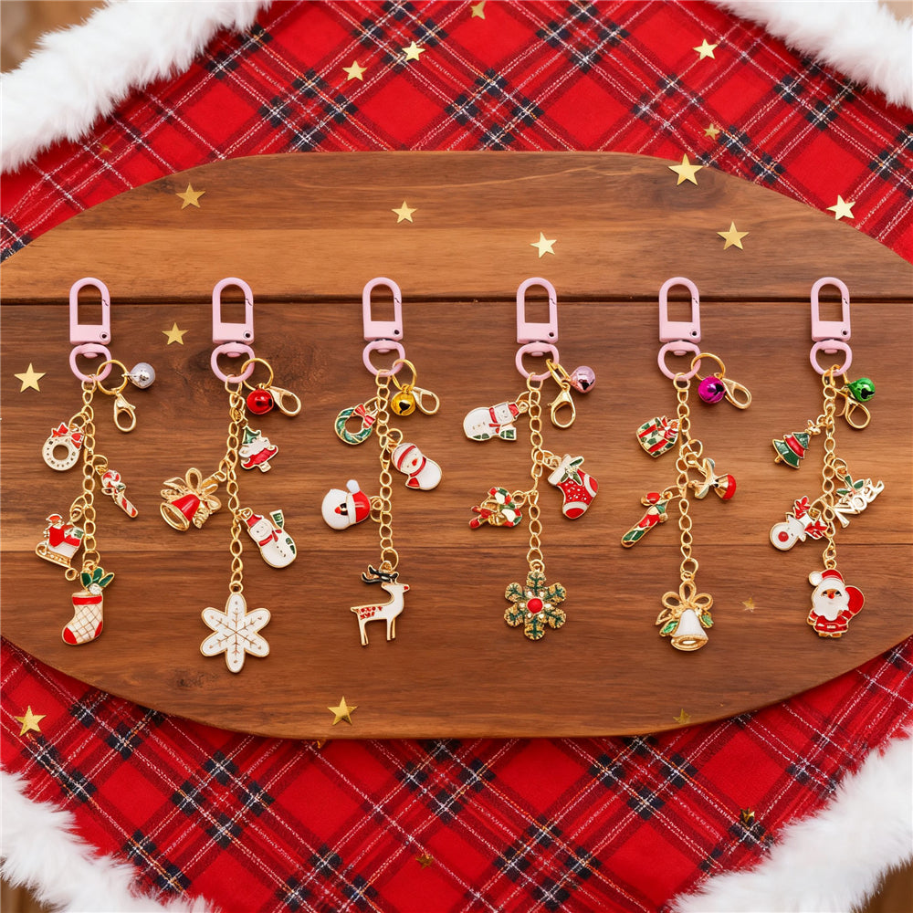 6Pcs Lip Balm Charm Lip Gloss Keychain Metal Christmas Dangle Pendant w/ Clasp for Bag Purse Key Hanging Decor