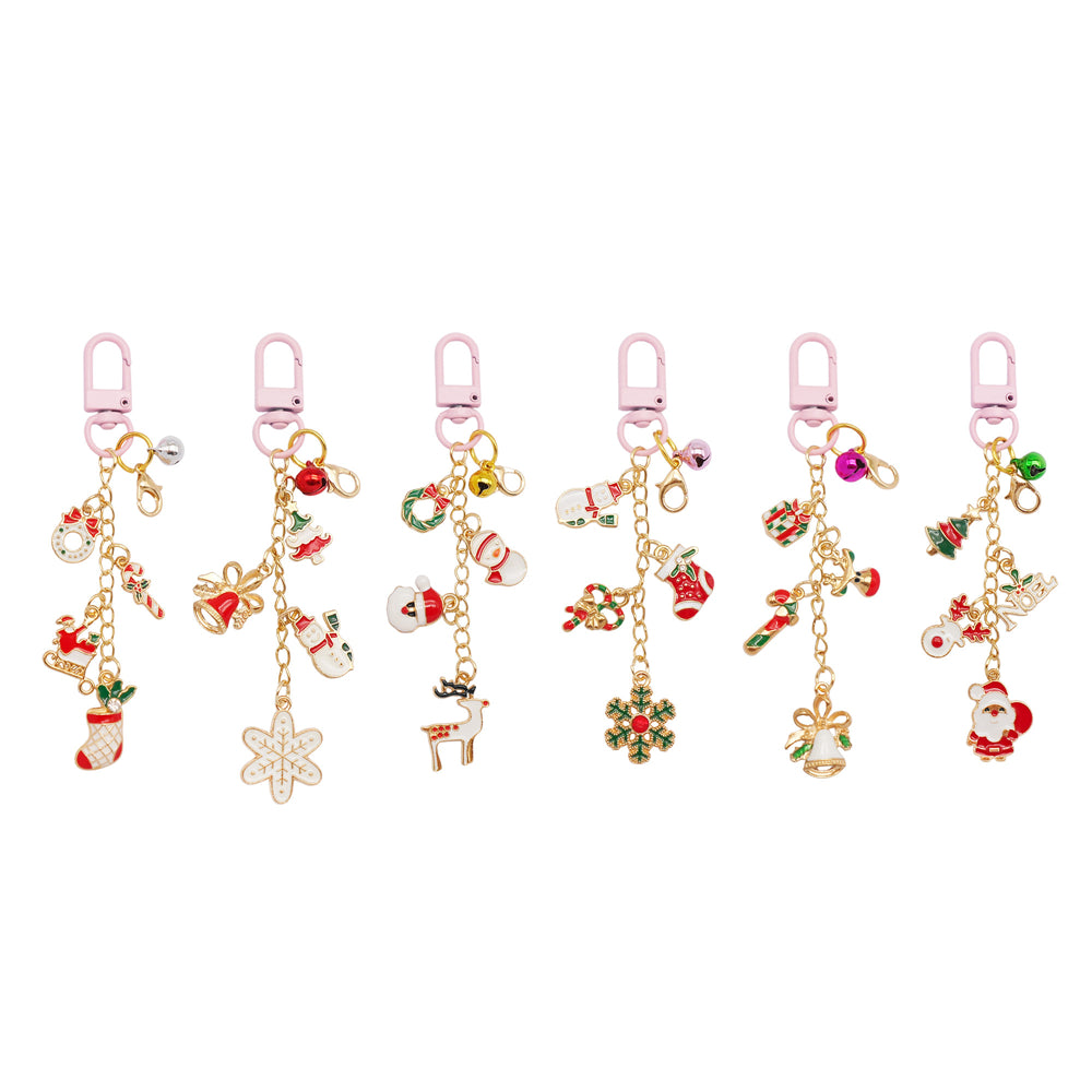 6Pcs Lip Balm Charm Lip Gloss Keychain Metal Christmas Dangle Pendant w/ Clasp for Bag Purse Key Hanging Decor