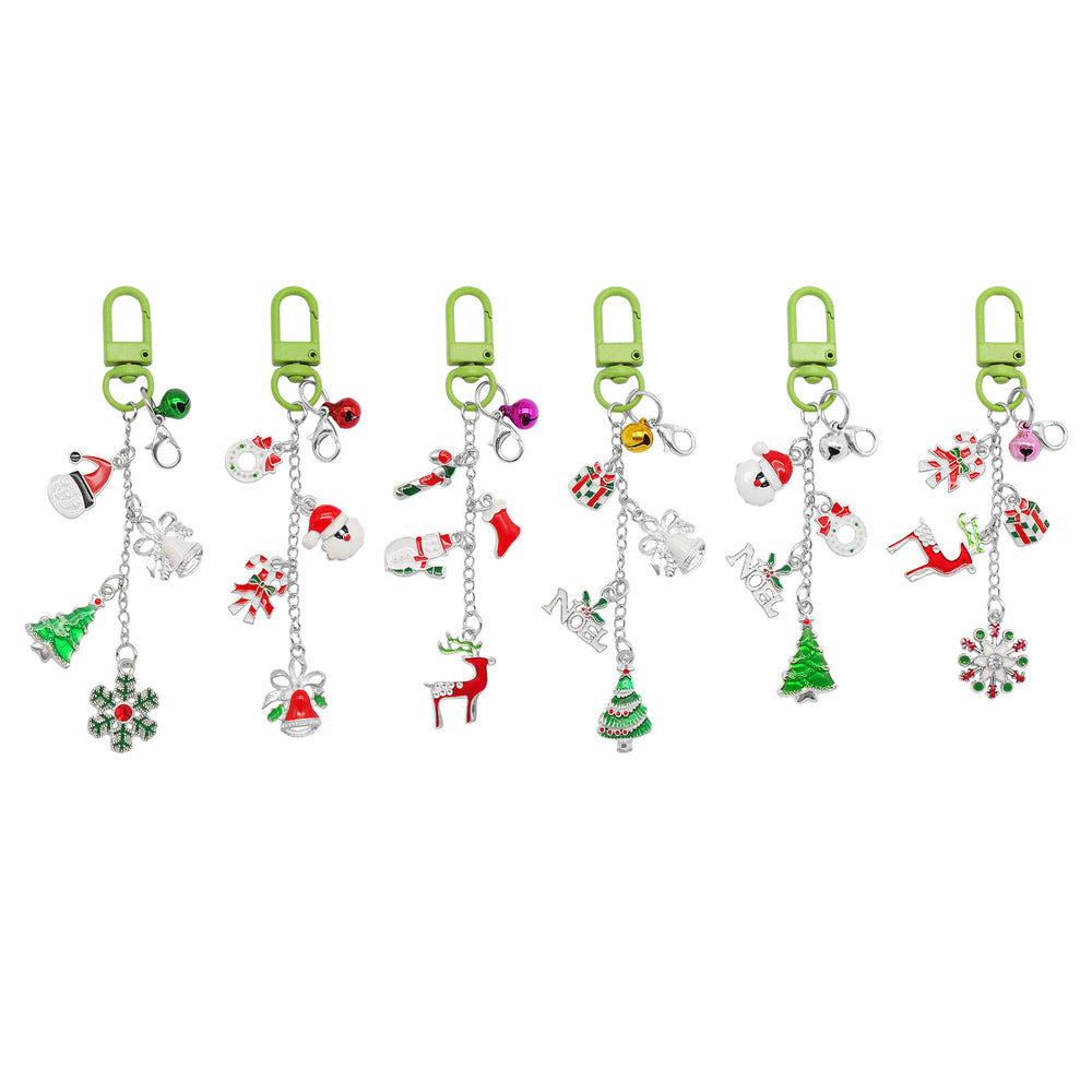 6Pcs Lip Balm Charm Lip Gloss Keychain Metal Christmas Dangle Pendant w/ Clasp for Bag Purse Key Hanging Decor