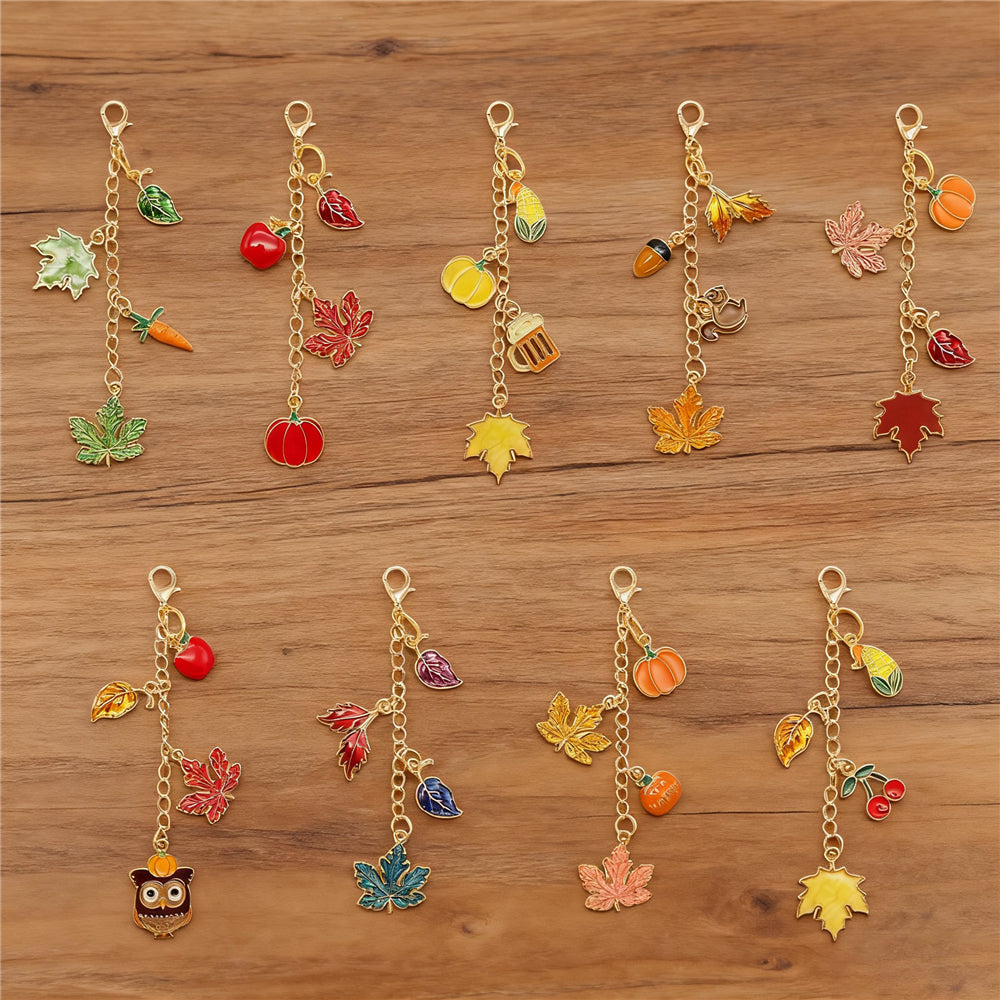 6/9Pcs Lip Balm Charm with Cute Flower Marine Life Cherry Dangle Metal Lip Gloss Keychain for Key Bag Purse Hanging Decor