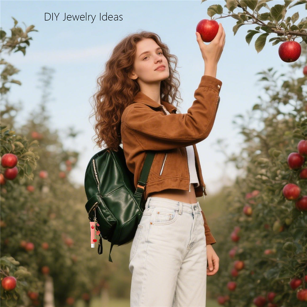 6/9Pcs Lip Balm Charm with Cute Flower Marine Life Cherry Dangle Metal Lip Gloss Keychain for Key Bag Purse Hanging Decor