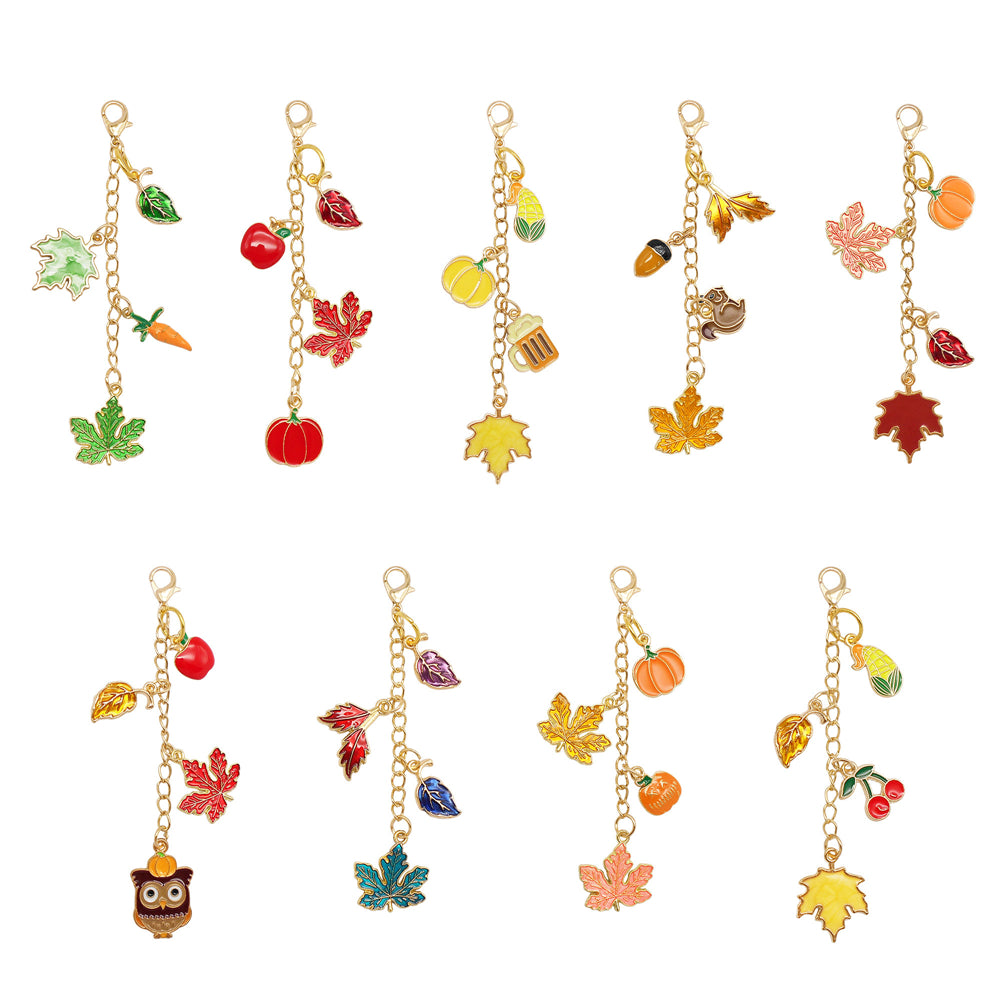 6/9Pcs Lip Balm Charm with Cute Flower Marine Life Cherry Dangle Metal Lip Gloss Keychain for Key Bag Purse Hanging Decor