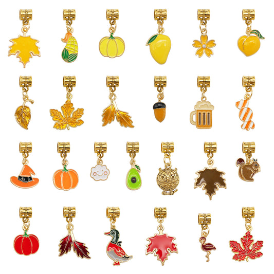 Autumn Series Enamel Charm with Tube Bail Bead-Metal Pendant DIY Jewelry Accessories for Necklace Bracelet Earrings Making