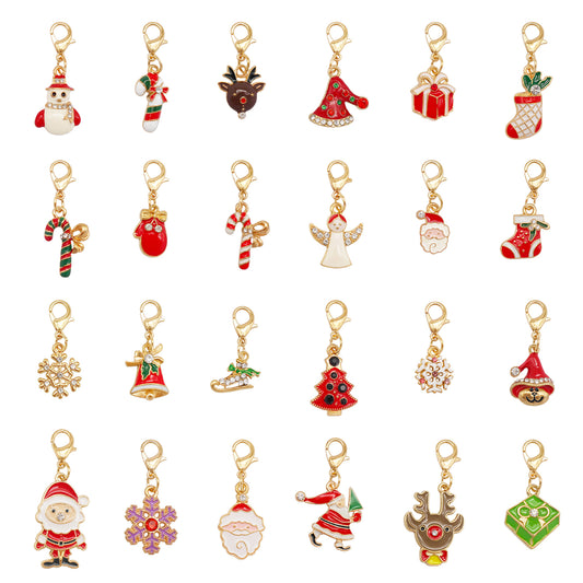 10Pcs Christmas Enamel Charm with Lobster Clasp - Clip-on Pendant Metal for Jewelry DIY, Bag Key Shoelace Hanging Decor, Christmas Tree Decor