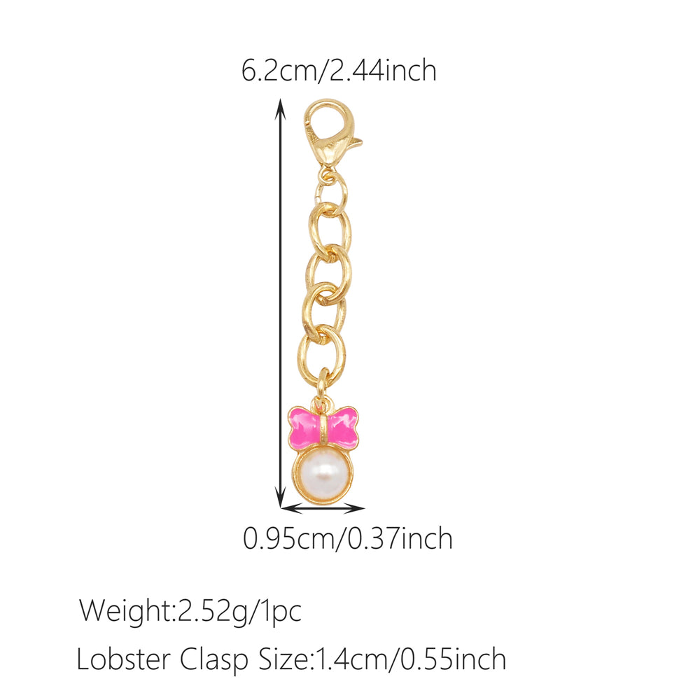 10Pcs Enamel Bowknot Charm with Hanging Chain Metal Clip-on Bow Pendant for Bag Purse Key Decor, Jewelry DIY Accessories