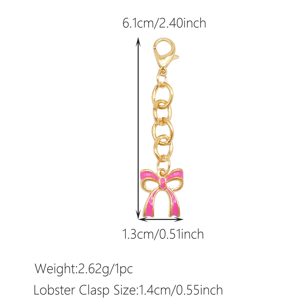 10Pcs Enamel Bowknot Charm with Hanging Chain Metal Clip-on Bow Pendant for Bag Purse Key Decor, Jewelry DIY Accessories