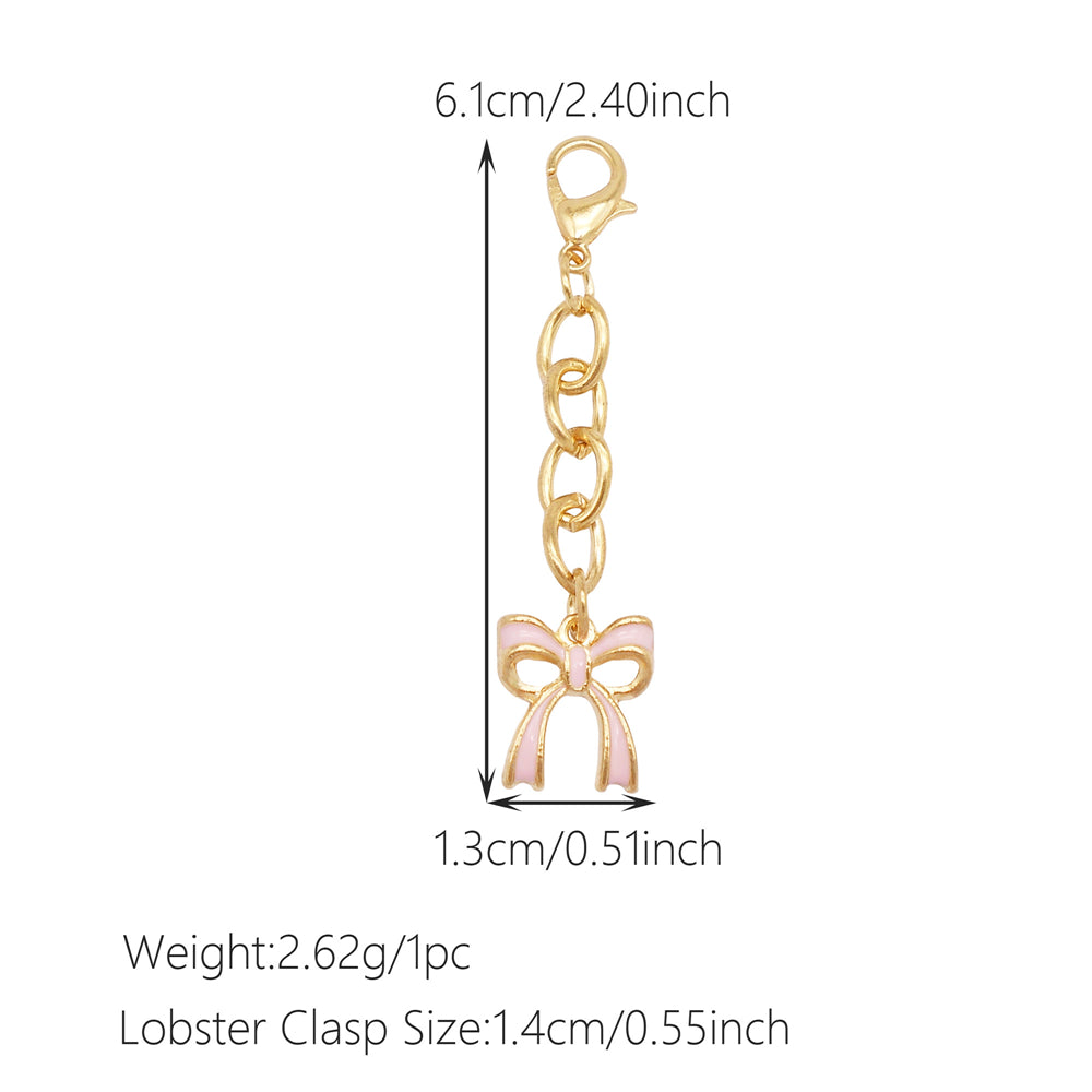 10Pcs Enamel Bowknot Charm with Hanging Chain Metal Clip-on Bow Pendant for Bag Purse Key Decor, Jewelry DIY Accessories