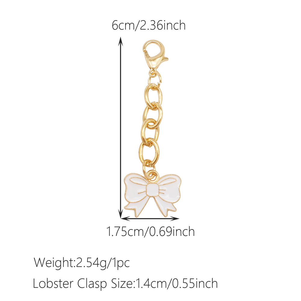 10Pcs Enamel Bowknot Charm with Hanging Chain Metal Clip-on Bow Pendant for Bag Purse Key Decor, Jewelry DIY Accessories