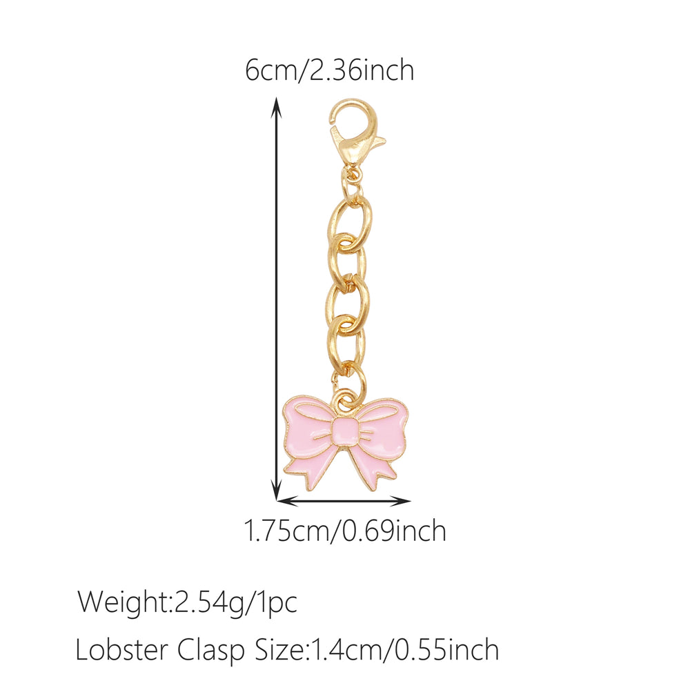 10Pcs Enamel Bowknot Charm with Hanging Chain Metal Clip-on Bow Pendant for Bag Purse Key Decor, Jewelry DIY Accessories
