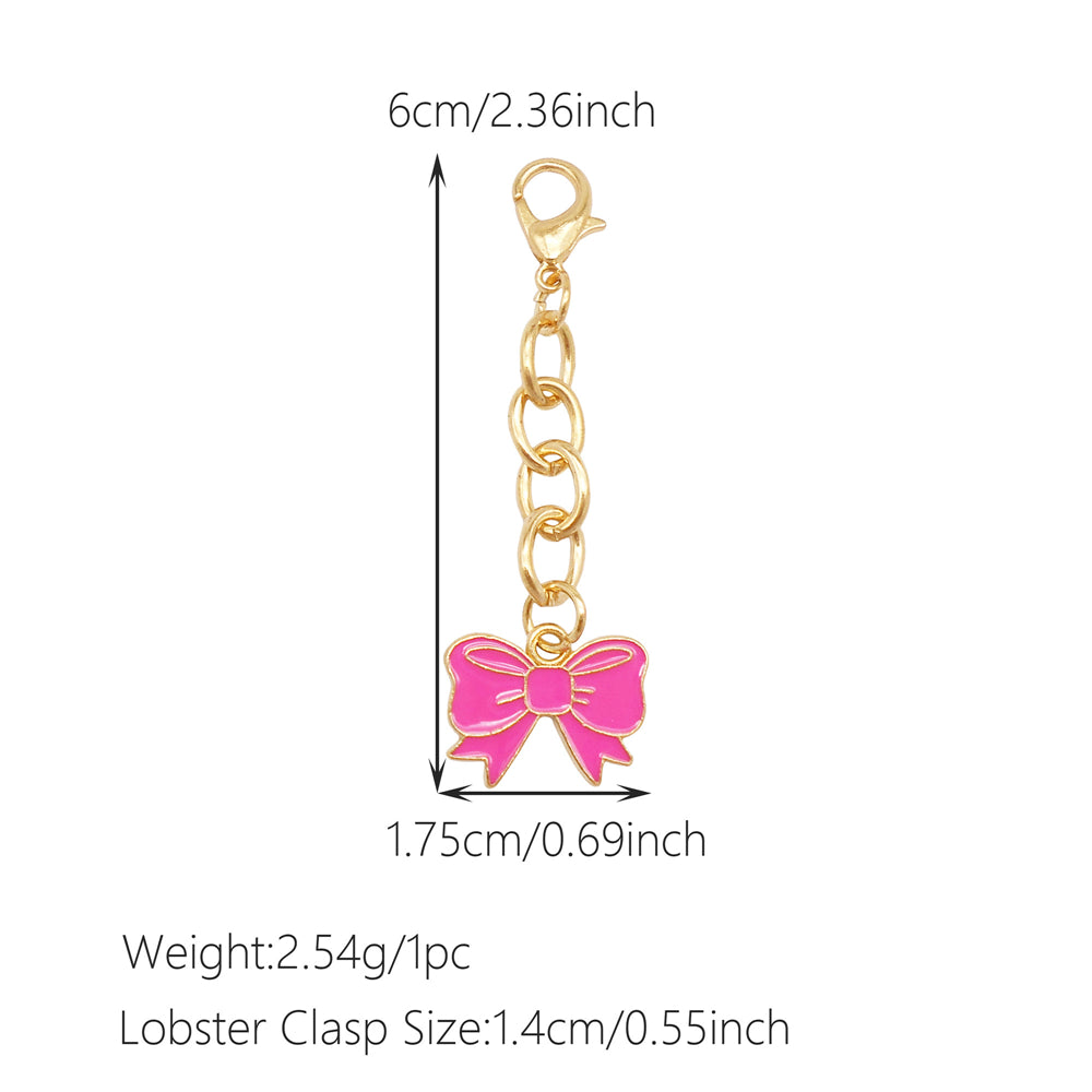 10Pcs Enamel Bowknot Charm with Hanging Chain Metal Clip-on Bow Pendant for Bag Purse Key Decor, Jewelry DIY Accessories