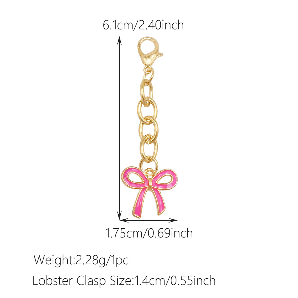 10Pcs Enamel Bowknot Charm with Hanging Chain Metal Clip-on Bow Pendant for Bag Purse Key Decor, Jewelry DIY Accessories